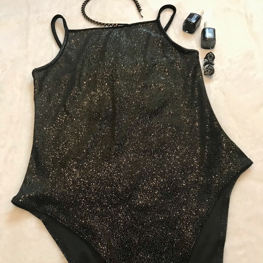 SMALL H&M BLACK GLITTER BODYSUIT